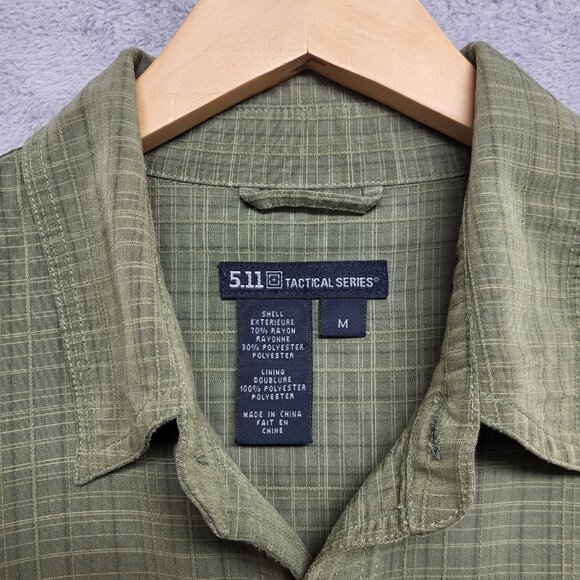 5.11 Tactical Shirt Mens Medium Covert Carry Pocket Snap Button Green Plaid - Picture 7 of 9
